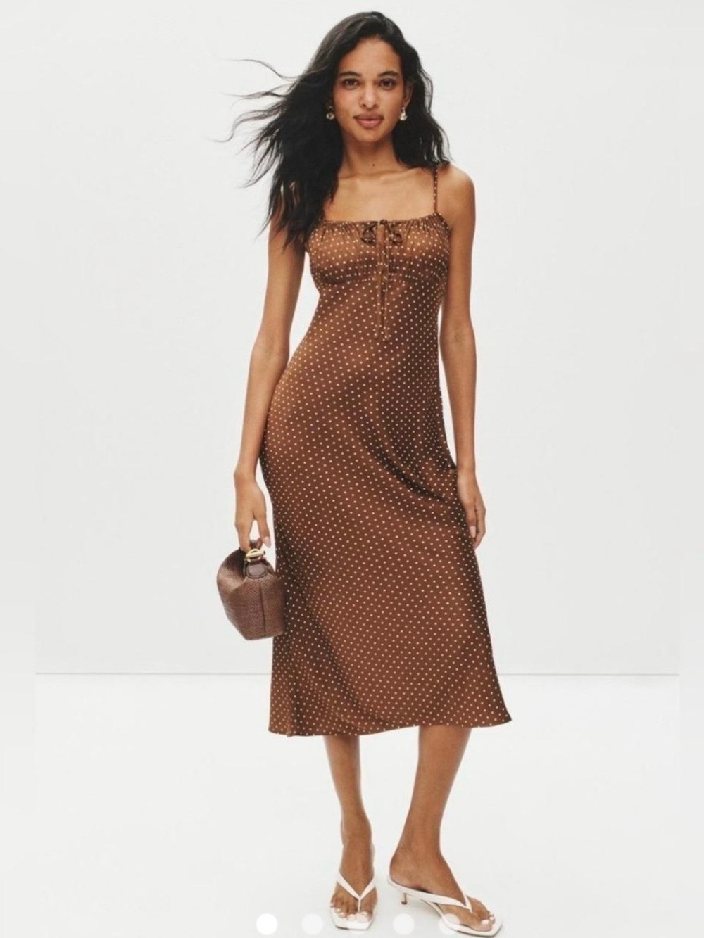 Ciao Lucia Brown Polka Dot Slip Midi Dress